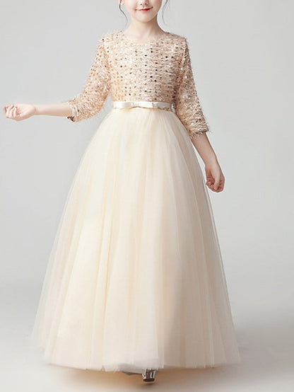 Jewel Feathers Sequins A-Line Flower Girl Dress