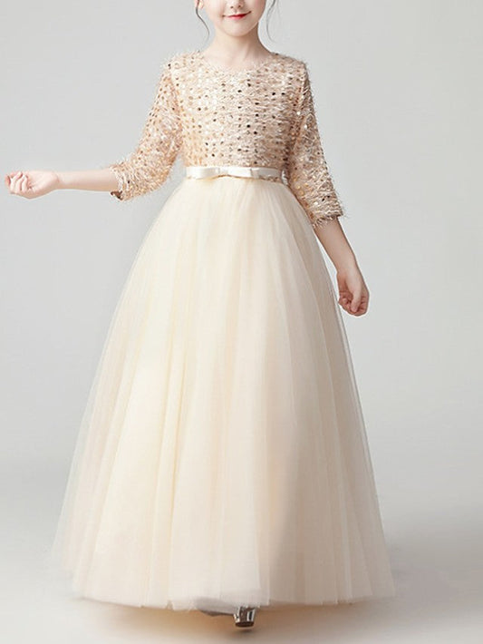 Jewel Feathers Sequins A-Line Flower Girl Dress