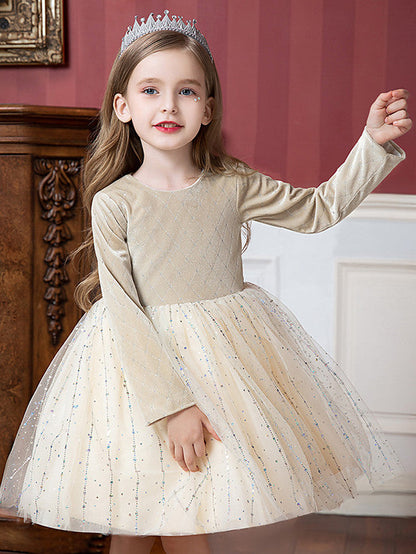 Knee Length Flower Girl Dress with Splicing Paillette for Special Occasions