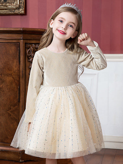 Knee Length Flower Girl Dress with Splicing Paillette for Special Occasions