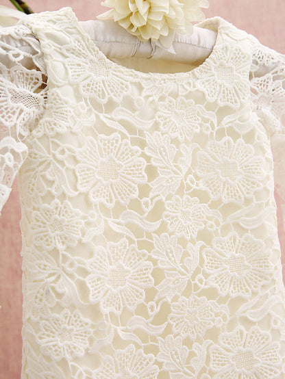 Knee Length Long Sleeve Column Flower Girl Dress with Lace Jewel Neck