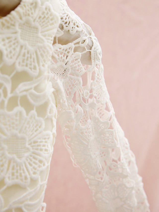 Knee Length Long Sleeve Column Flower Girl Dress with Lace Jewel Neck