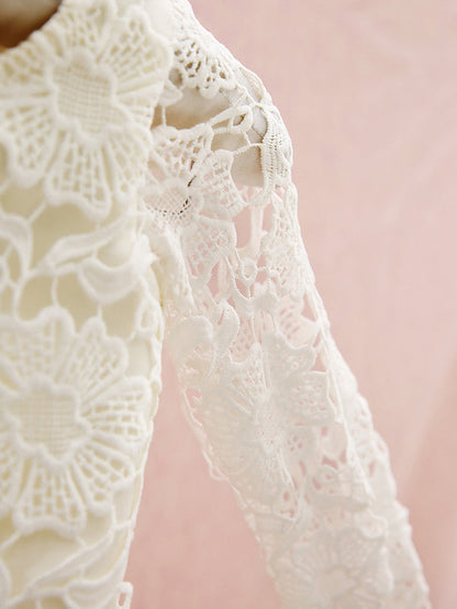 Knee Length Long Sleeve Column Flower Girl Dress with Lace Jewel Neck