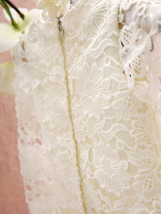 Knee Length Long Sleeve Column Flower Girl Dress with Lace Jewel Neck