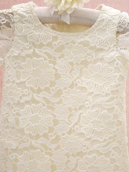 Knee Length Long Sleeve Column Flower Girl Dress with Lace Jewel Neck