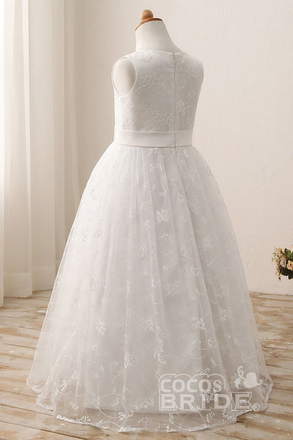 Lace-Accented White Ball Gown for Flower Girls