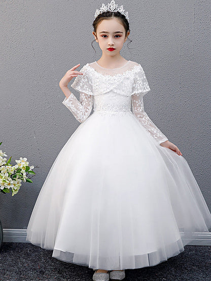 Lace Beaded Sleeveless Jewel A-Line Flower Girl Dress