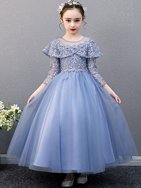 Lace Beaded Sleeveless Jewel A-Line Flower Girl Dress