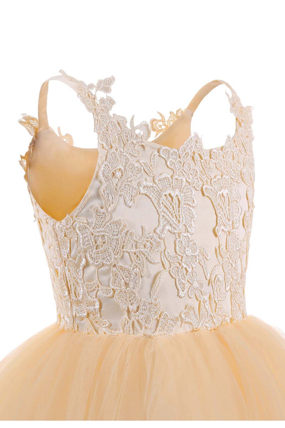 Lace-Embellished Square Neckline Sleeveless Ball Gown Flower Girl Dress