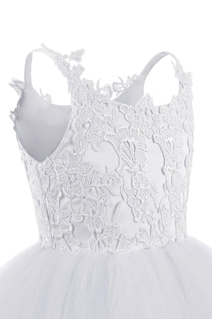 Lace-Embellished Square Neckline Sleeveless Ball Gown Flower Girl Dress