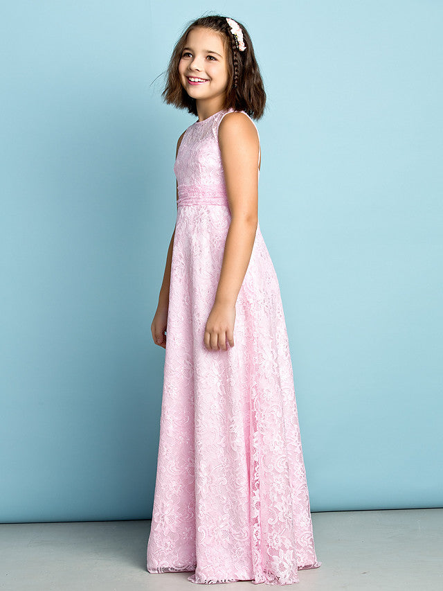 Lace Flower Girl Dress ¡§C Natural Mini Me Sheath Column Jewel Neck Floor Length