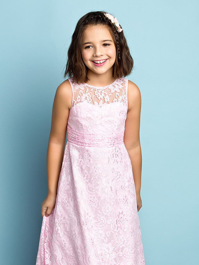 Lace Flower Girl Dress ¡§C Natural Mini Me Sheath Column Jewel Neck Floor Length