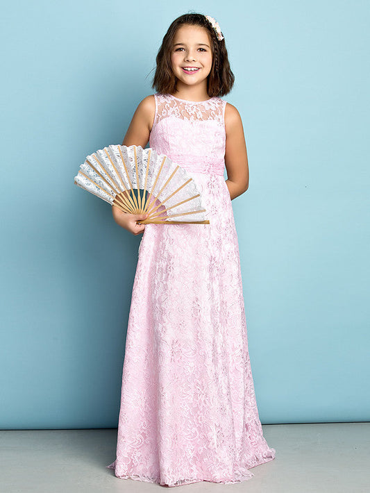 Lace Flower Girl Dress ¡§C Natural Mini Me Sheath Column Jewel Neck Floor Length