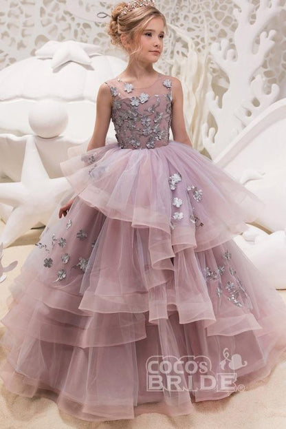 Lace Sleeveless Scoop Neck Ball Gown Flower Girl Dress