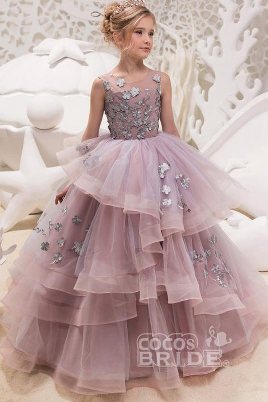 Lace Sleeveless Scoop Neck Ball Gown Flower Girl Dress