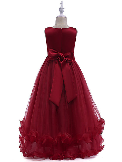Lace Tulle Sleeveless Jewel Flower Girl Dress with Crystals