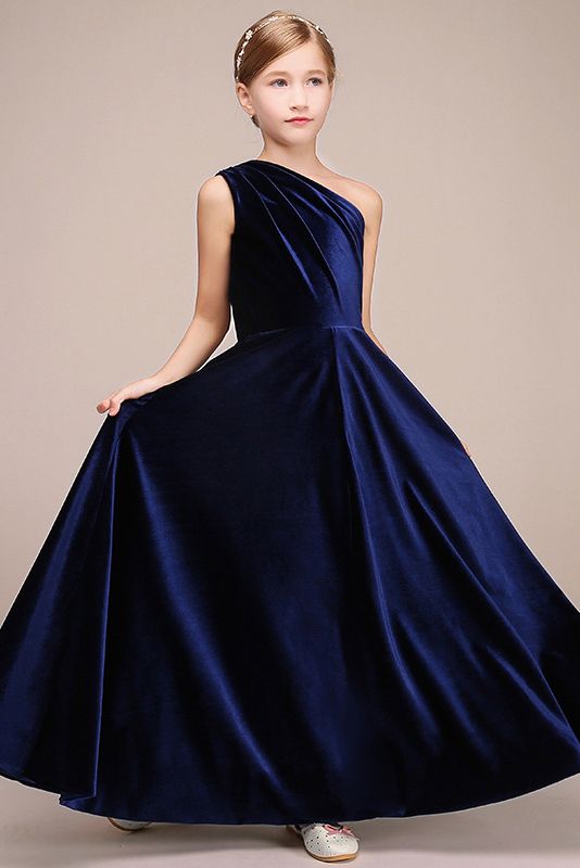 Latest One Shoulder Sleeveless Flower Girl Dress in Polyester