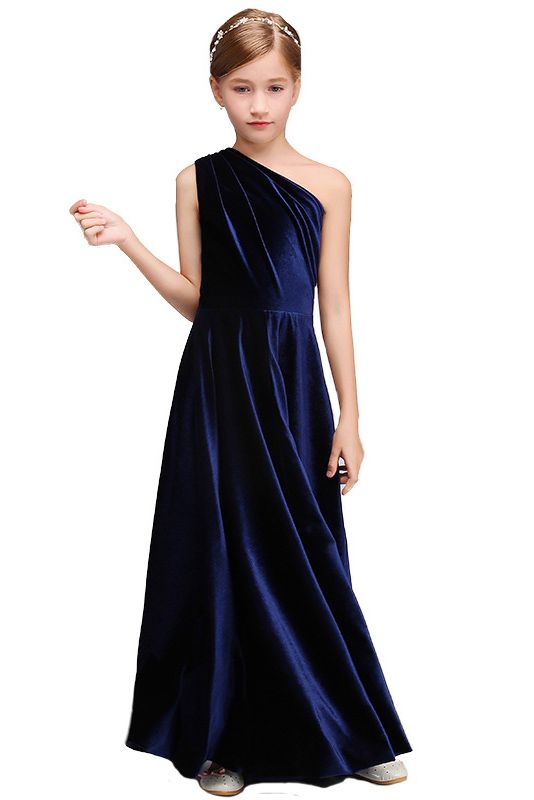 Latest One Shoulder Sleeveless Flower Girl Dress in Polyester