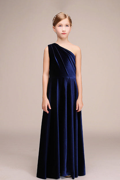 Latest One Shoulder Sleeveless Flower Girl Dress in Polyester