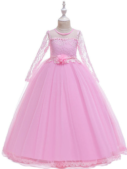 Long Sleeve Flower Girl Dresses with Butterfly Design & Beading