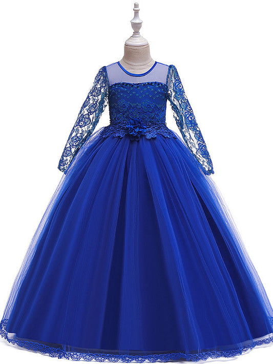 Long Sleeve Flower Girl Dresses with Butterfly Design & Beading