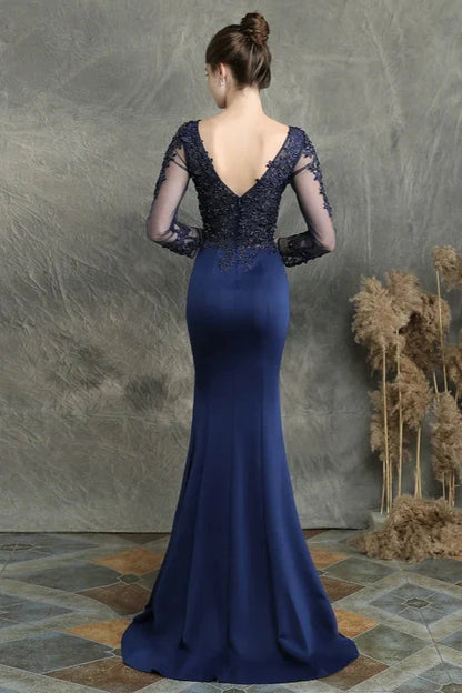 Long Sleeve Lace Appliques Mermaid Evening Prom Dress Online