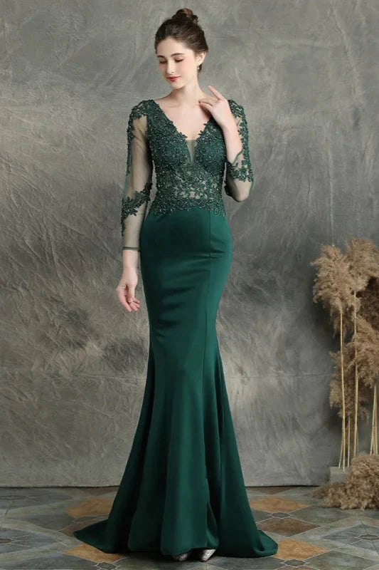 Long Sleeve Lace Appliques Mermaid Evening Prom Dress Online