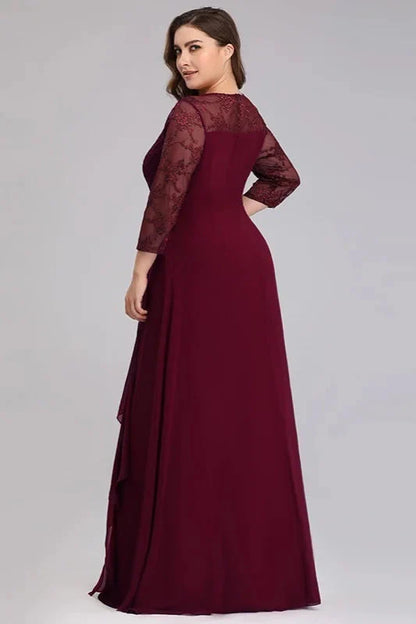 Long Sleeve Plus Size Prom Dress With Lace Long Chiffon Evening Gowns