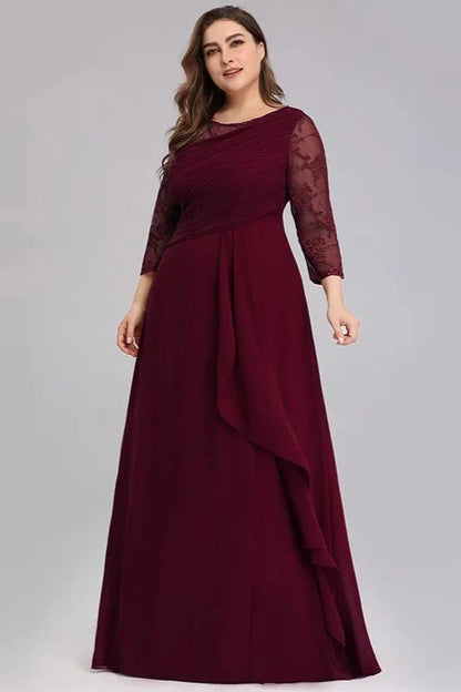 Long Sleeve Plus Size Prom Dress With Lace Long Chiffon Evening Gowns