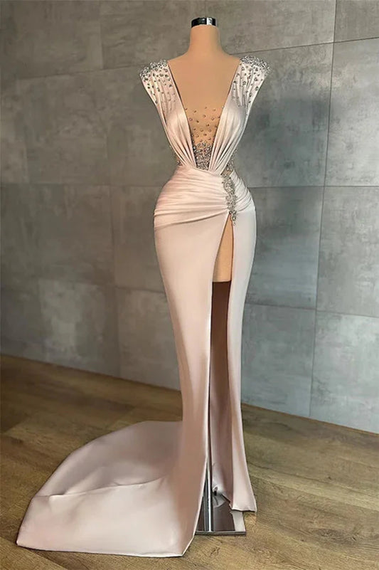 Modern Mermaid Long Evening Dress High Split With Beads