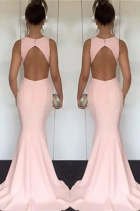 Modern Pink Mermaid Long Evening Dress Sleeveless