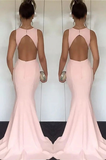 Modern Pink Mermaid Long Evening Dress Sleeveless