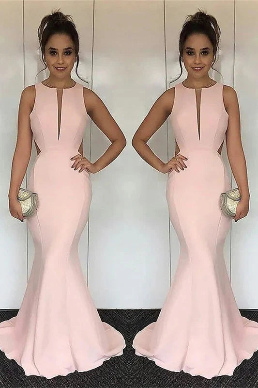 Modern Pink Mermaid Long Evening Dress Sleeveless