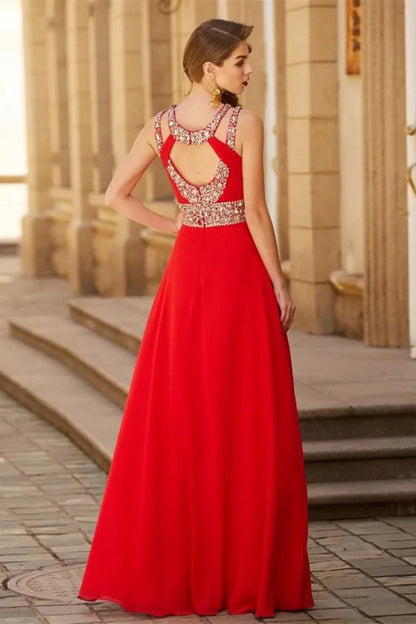 Modern Red Halter Evening Dress Split With Crystals