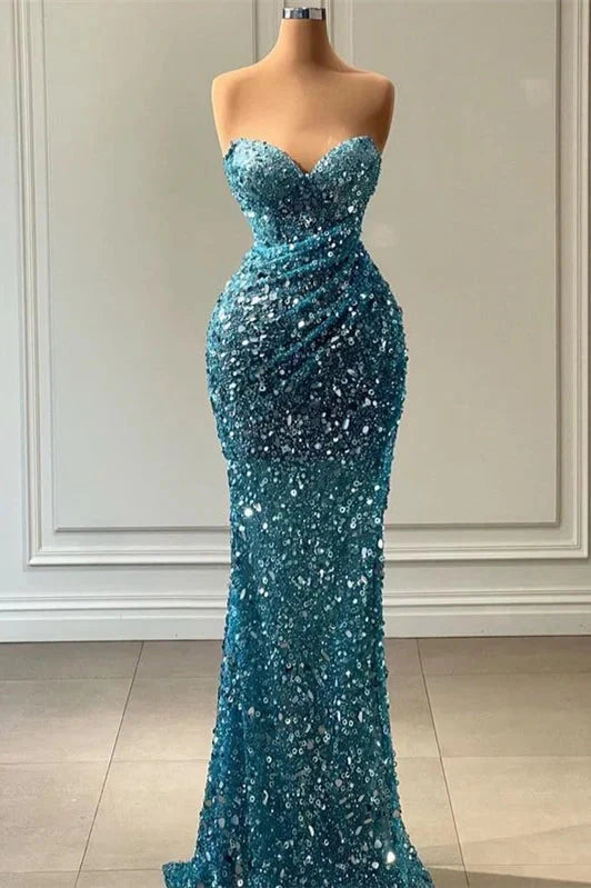 Modern Sweetheart Mermaid Sequins Evening Party Gowns Long Strapless Online