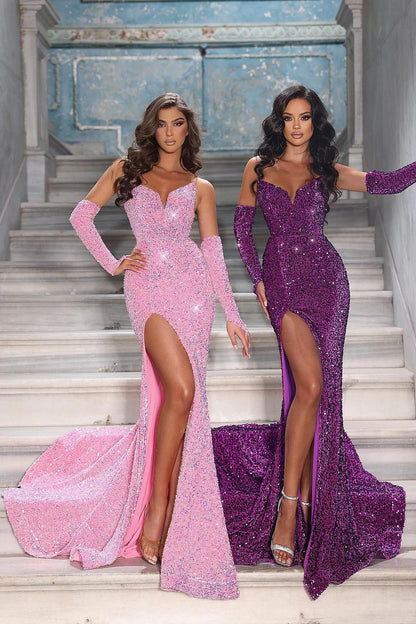 Modern Sweetheart Mermaid Velvet Sequins Evening Dress Long Online