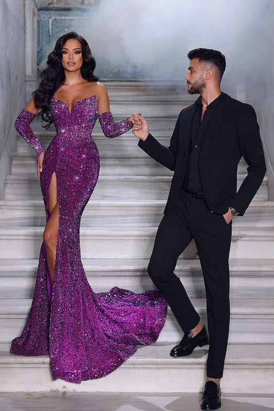 Modern Sweetheart Mermaid Velvet Sequins Evening Dress Long Online