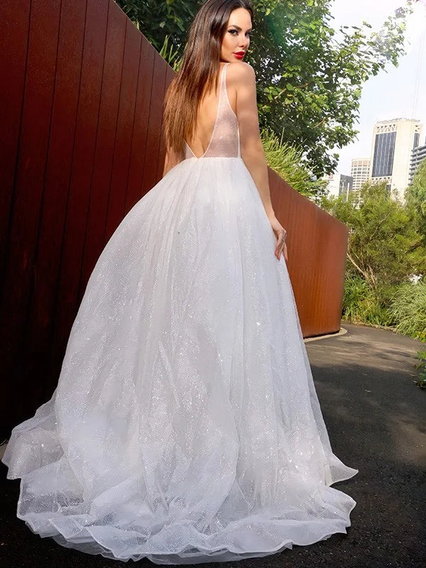 Modern V-Neck Sleeveless Long Sequins Evening Dress