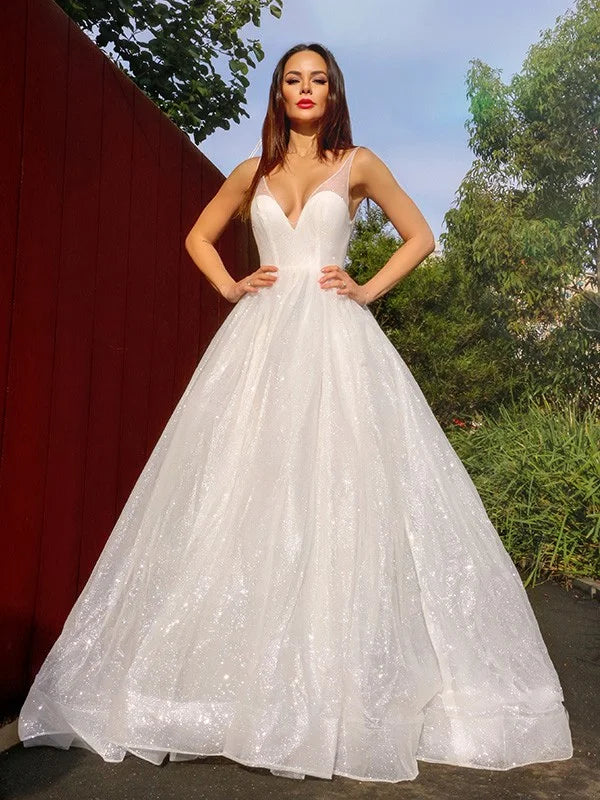 Modern V-Neck Sleeveless Long Sequins Evening Dress