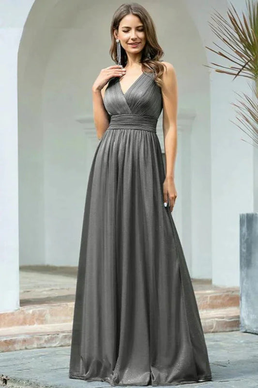 Navy Stunning V-Neck Sleeveless Long Evening Prom Dress
