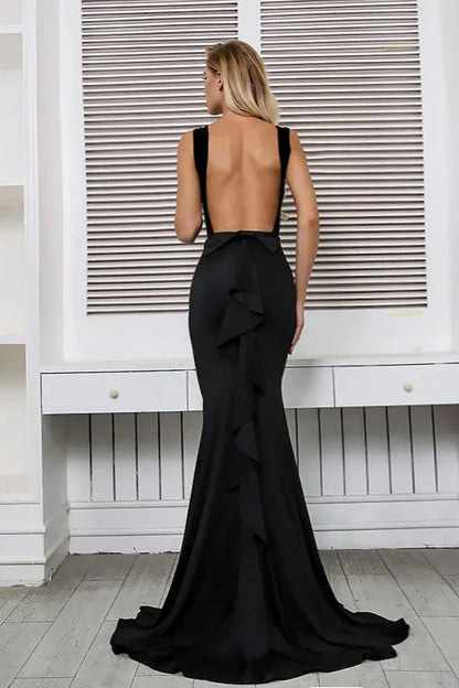 New Arrival Mermaid Backless Prom Dress Long Ruffles Evening Gowns Online