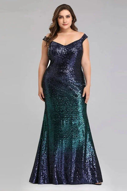 New Arrival Plus Size Prom Dress Sequins Mermaid Long Evening Gowns