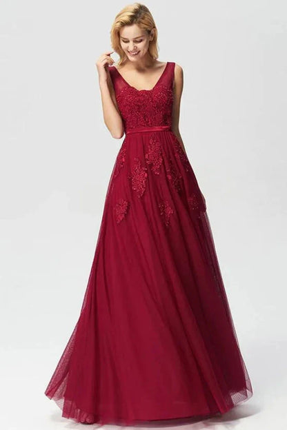 New Arrival Sleeveless Lace Appliques Long Evening Prom Dress Online