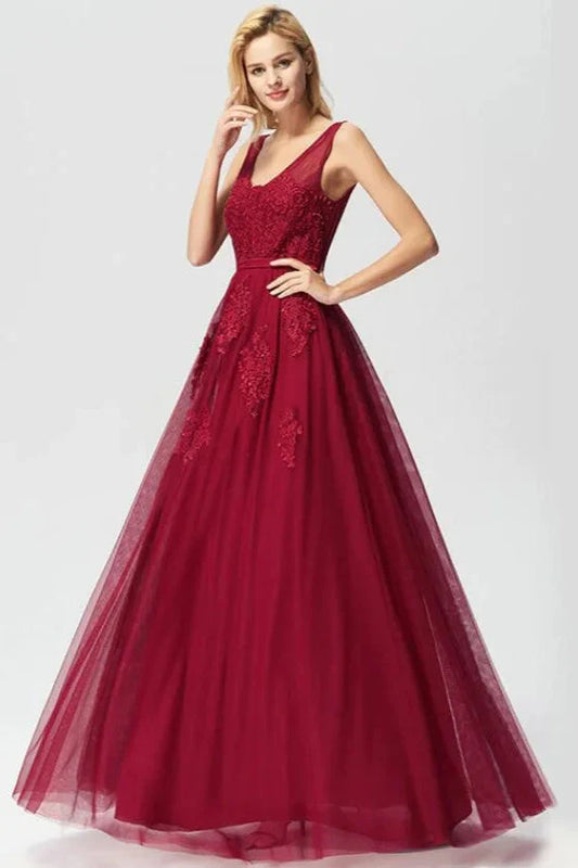 New Arrival Sleeveless Lace Appliques Long Evening Prom Dress Online