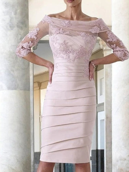 Elegant and noble satin sticker spoon 3/4 sleeve knee length Mother of the Bride Dresses