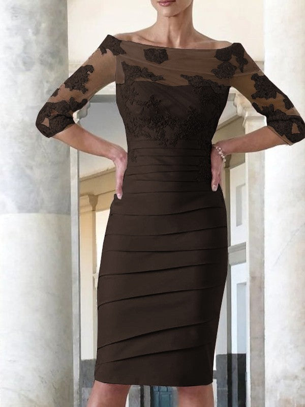 Elegant tight fitting straight tube satin decal 3/4 sleeve knee length bridal Mother of the Bride Dresses