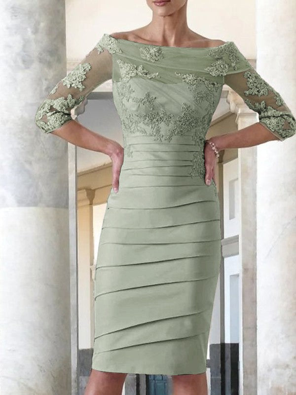 Elegant tight fitting straight tube satin decal 3/4 sleeve knee length bridal Mother of the Bride Dresses