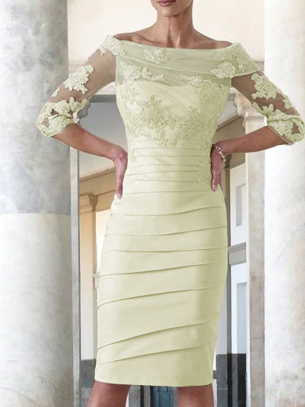Elegant tight fitting straight tube satin decal 3/4 sleeve knee length bridal Mother of the Bride Dresses