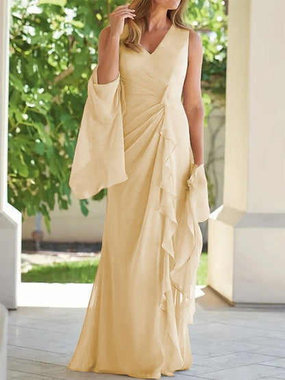 Noble Chiffon V-neck Sleeveless and Floor length Mother of the Bride Dresses