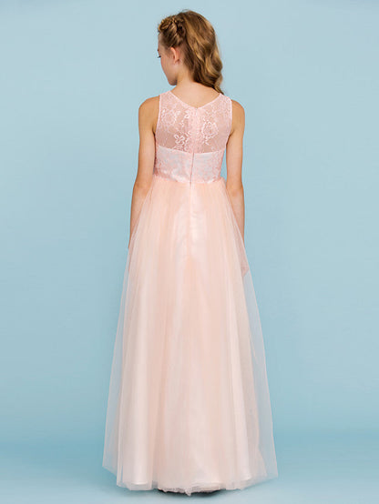 Princess A-Line Lace Tulle Junior Flower Girl Dress With Pleats for Weddings